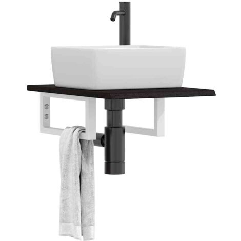 Estante de lavabo de pared de acero y madera maciza de roble