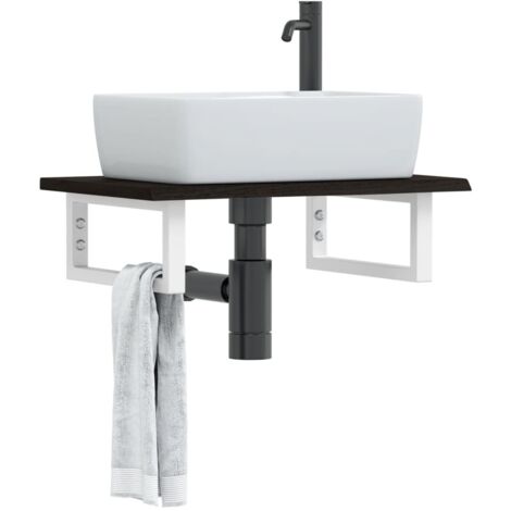 Estante de lavabo de pared de acero y madera maciza de roble