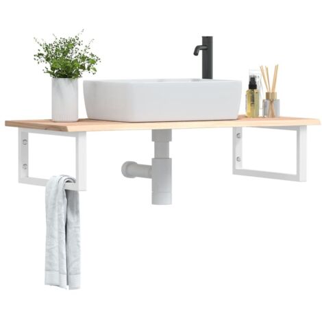 Estante de lavabo de pared de acero y madera maciza de roble