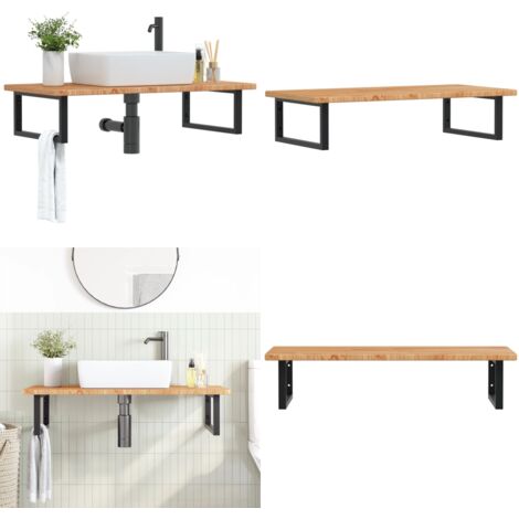 Estante de lavabo de pared de acero y madera maciza de roble - Estante de lavabo - Estante de pared