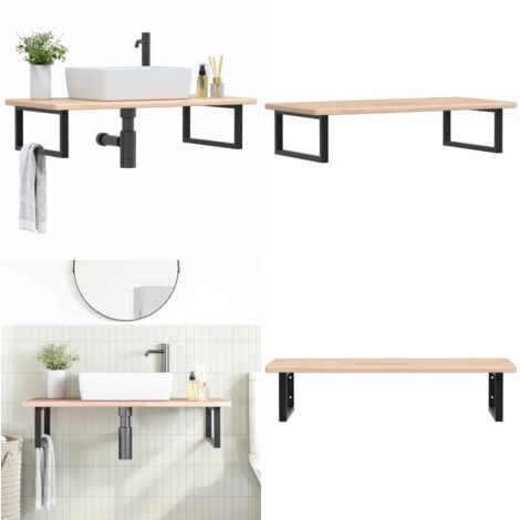 Estante de lavabo de pared de acero y madera maciza de roble - Estante de lavabo - Estante de pared
