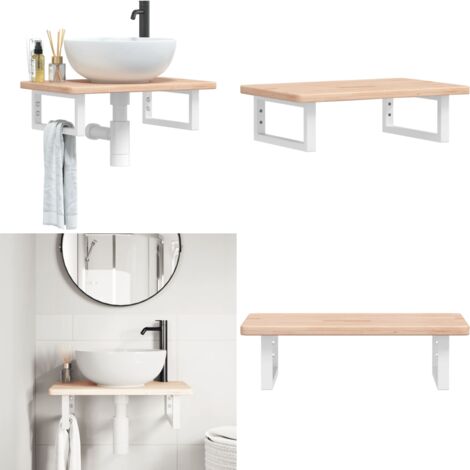 Estante de lavabo de pared de acero y madera maciza de roble - Estante de lavabo - Estante de pared