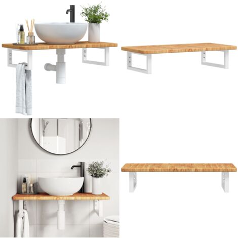 Estante de lavabo de pared de acero y madera maciza de roble - Estante de lavabo - Estante de pared