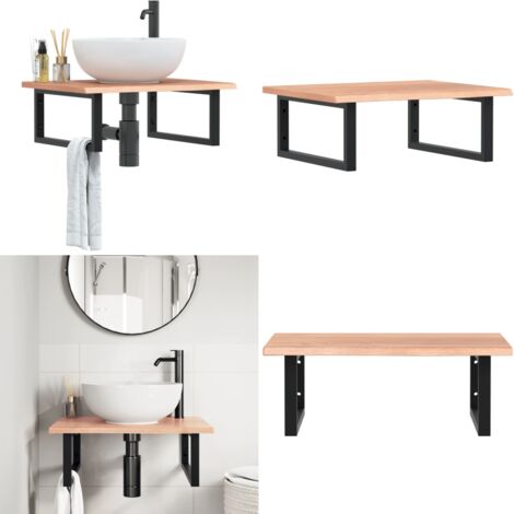 Estante de lavabo de pared de acero y madera maciza de roble - Estante de lavabo - Estante de pared