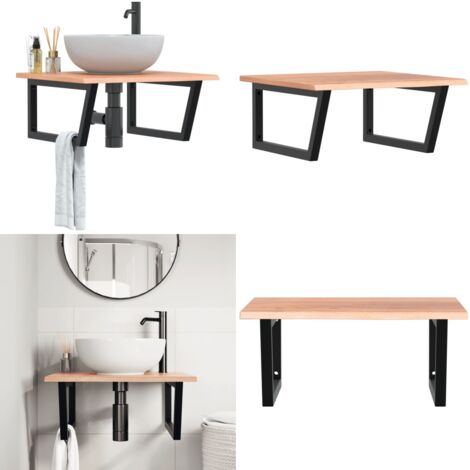Estante de lavabo de pared de acero y madera maciza de roble - Estante de lavabo - Estante de pared
