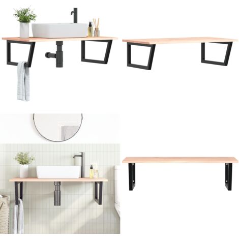 Estante de lavabo de pared de acero y madera maciza de roble - Estante de lavabo - Estante de pared