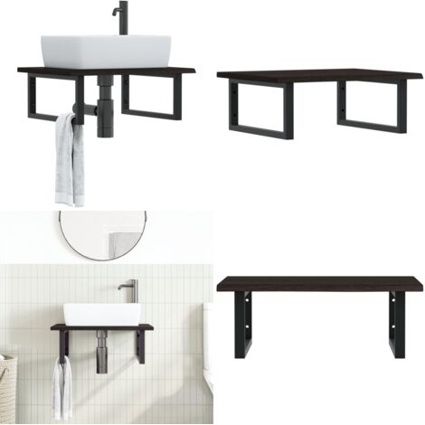 Estante de lavabo de pared de acero y madera maciza de roble - Estante de lavabo - Estante de pared