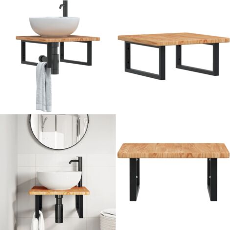 Estante de lavabo de pared de acero y madera maciza de roble - Estante de lavabo - Estante de pared