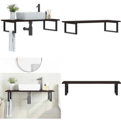 Estante de lavabo de pared de acero y madera maciza de roble - Estante de lavabo - Estante de pared