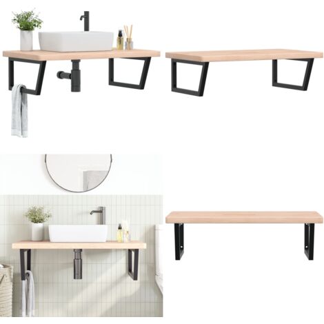 Estante de lavabo de pared de acero y madera maciza de roble - Estante de lavabo - Estante de pared