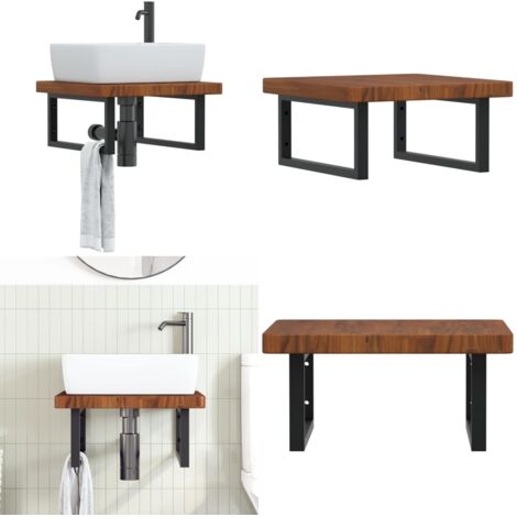 Estante de lavabo de pared de acero y madera maciza de roble - Estante de lavabo - Estante de pared