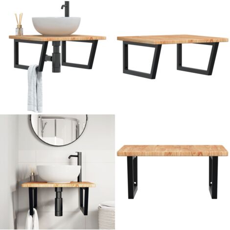 Estante de lavabo de pared de acero y madera maciza de roble - Estante de lavabo - Estante de pared