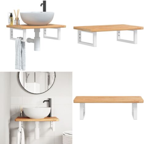 Estante de lavabo de pared de acero y madera maciza de roble - Estante de lavabo - Estante de pared