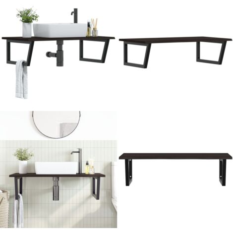 Estante de lavabo de pared de acero y madera maciza de roble - Estante de lavabo - Estante de pared