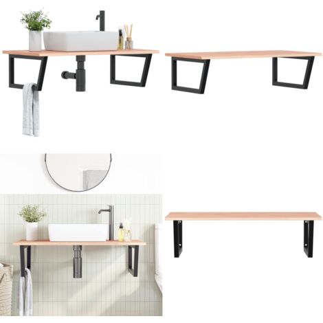 Estante de lavabo de pared de acero y madera maciza de roble - Estante de lavabo - Estante de pared