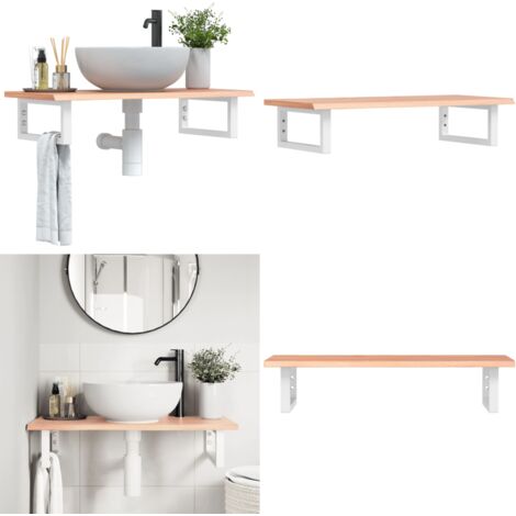 Estante de lavabo de pared de acero y madera maciza de roble - Estante de lavabo - Estante de pared