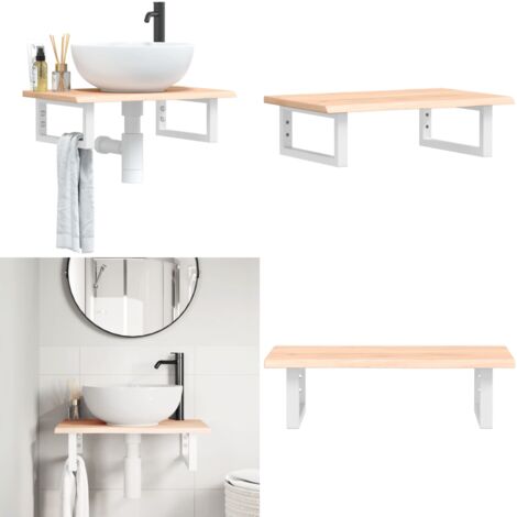 Estante de lavabo de pared de acero y madera maciza de roble - Estante de pared - Estante de lavabo