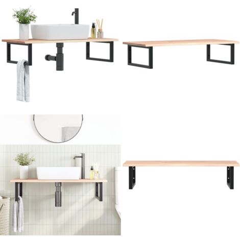Estante de lavabo de pared de acero y madera maciza de roble - Estante de pared - Estante de lavabo