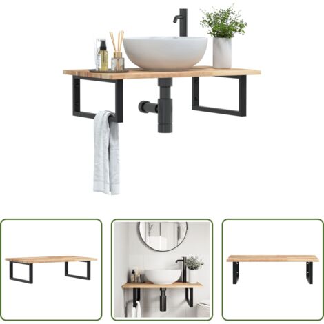 Estante de lavabo -  Estante de lavabo de pared acero y madera maciza de acacia