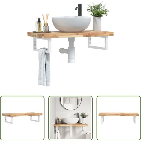 Estante de lavabo -  Estante de lavabo de pared acero y madera maciza de acacia