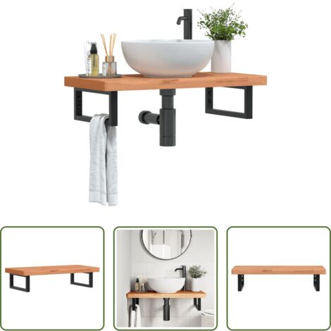 Estante de lavabo -  Estante de lavabo de pared de acero y madera maciza de haya