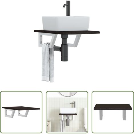 Estante de lavabo -  Estante de lavabo de pared de acero y madera maciza de roble