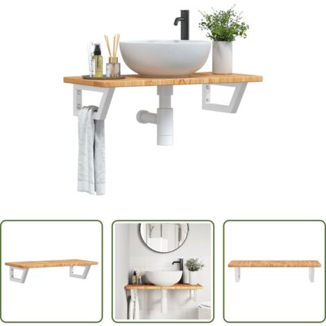 Estante de lavabo -  Estante de lavabo de pared de acero y madera maciza de roble