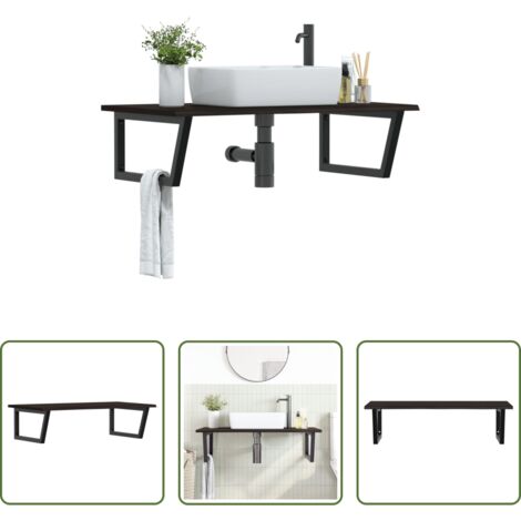 Estante de lavabo -  Estante de lavabo de pared de acero y madera maciza de roble