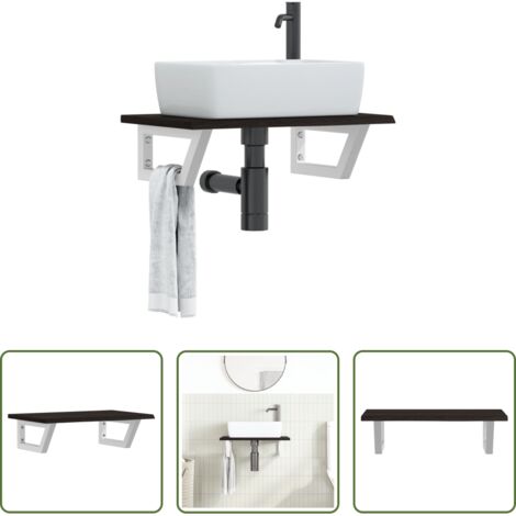 Estante de lavabo -  Estante de lavabo de pared de acero y madera maciza de roble