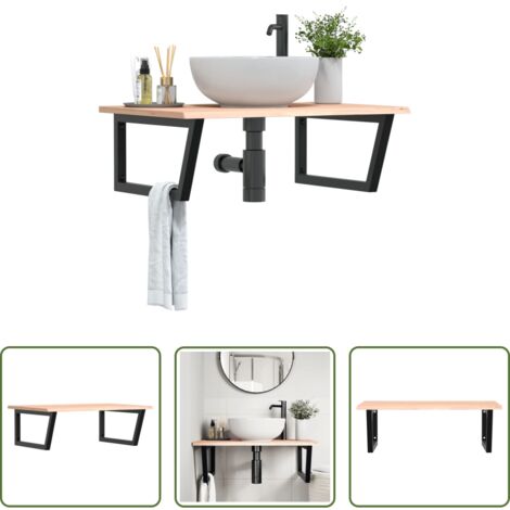 Estante de lavabo -  Estante de lavabo de pared de acero y madera maciza de roble