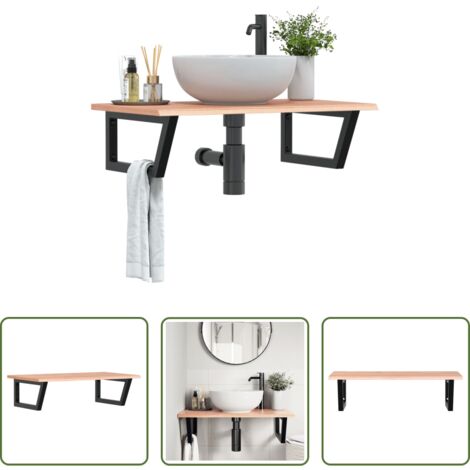 Estante de lavabo -  Estante de lavabo de pared de acero y madera maciza de roble