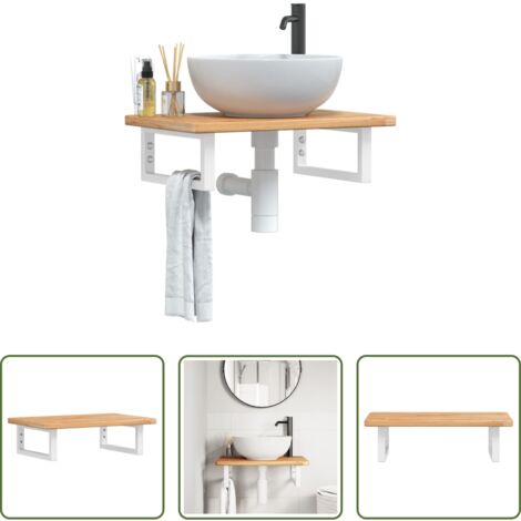 Estante de lavabo -  Estante de lavabo de pared de acero y madera maciza de roble