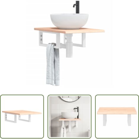 Estante de lavabo -  Estante de lavabo de pared de acero y madera maciza de roble