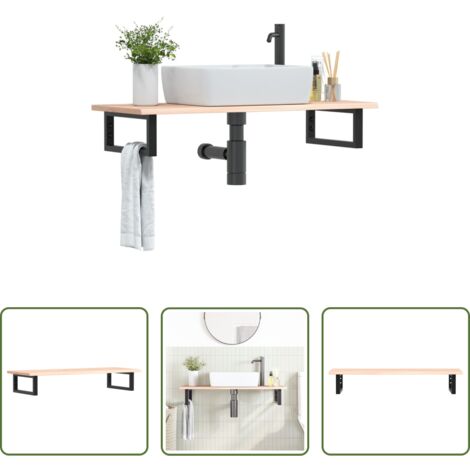 Estante de lavabo -  Estante de lavabo de pared de acero y madera maciza de roble