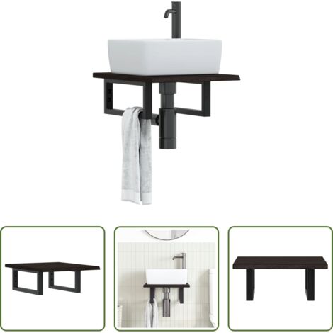 Estante de lavabo -  Estante de lavabo de pared de acero y madera maciza de roble