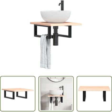 Estante de lavabo -  Estante de lavabo de pared de acero y madera maciza de roble