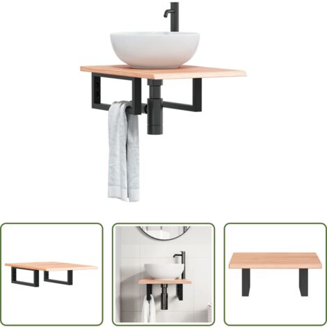 Estante de lavabo -  Estante de lavabo de pared de acero y madera maciza de roble