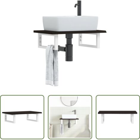 Estante de lavabo -  Estante de lavabo de pared de acero y madera maciza de roble