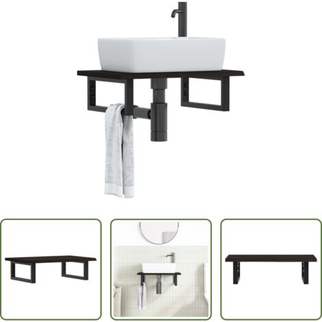 Estante de lavabo -  Estante de lavabo de pared de acero y madera maciza de roble