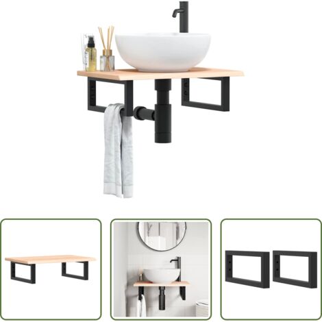 Estante de lavabo -  Estante de lavabo de pared de acero y madera maciza de roble