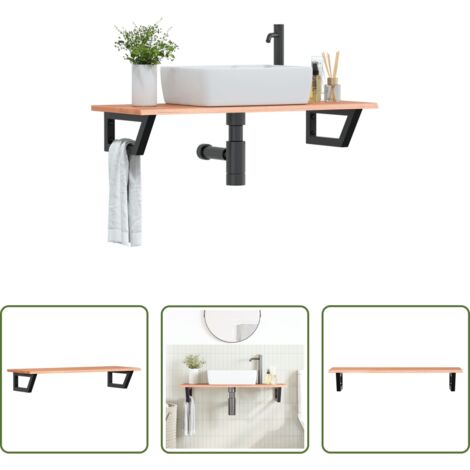 Estante de lavabo -  Estante de lavabo de pared de acero y madera maciza de roble