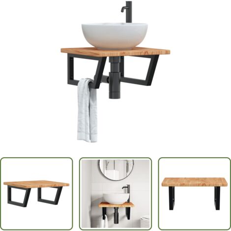Estante de lavabo -  Estante de lavabo de pared de acero y madera maciza de roble