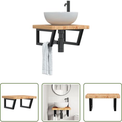 Estante de lavabo -  Estante de lavabo de pared de acero y madera maciza de roble