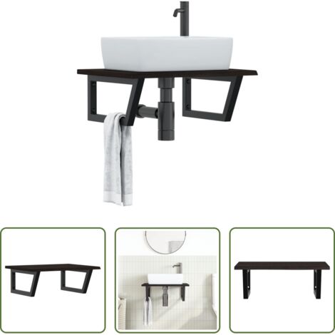 Estante de lavabo -  Estante de lavabo de pared de acero y madera maciza de roble