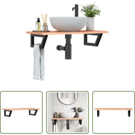 Estante de lavabo -  Estante de lavabo de pared de acero y madera maciza de roble