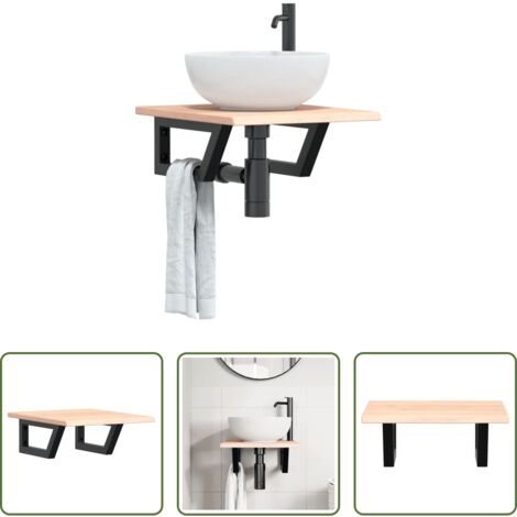Estante de lavabo -  Estante de lavabo de pared de acero y madera maciza de roble