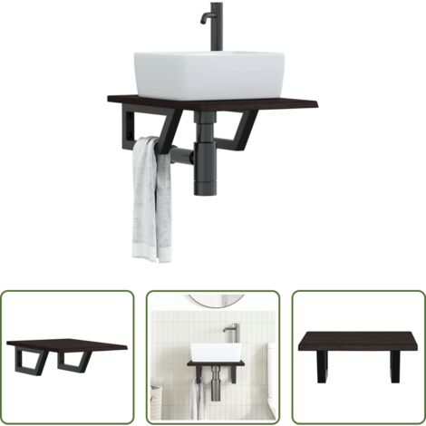 Estante de lavabo -  Estante de lavabo de pared de acero y madera maciza de roble
