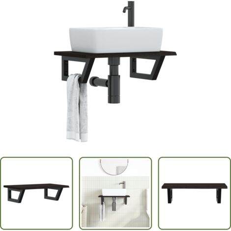 Estante de lavabo -  Estante de lavabo de pared de acero y madera maciza de roble