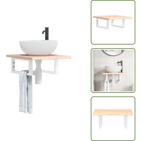 Estante de lavabo - vidaXL Estante de lavabo de pared de acero y madera maciza de roble - Estantería de roble
