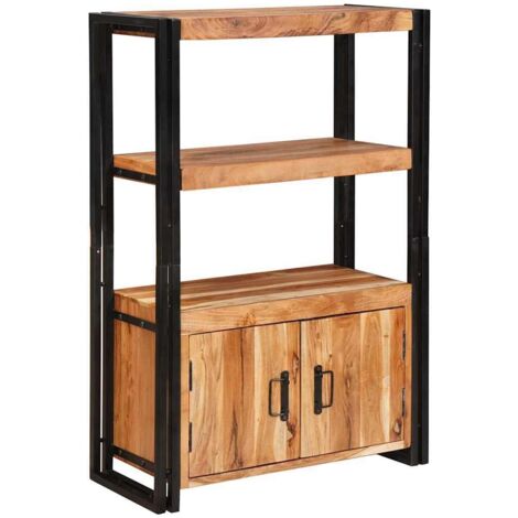 Estante de Libros con Puertas Madera maciza de Acacia y Metal
